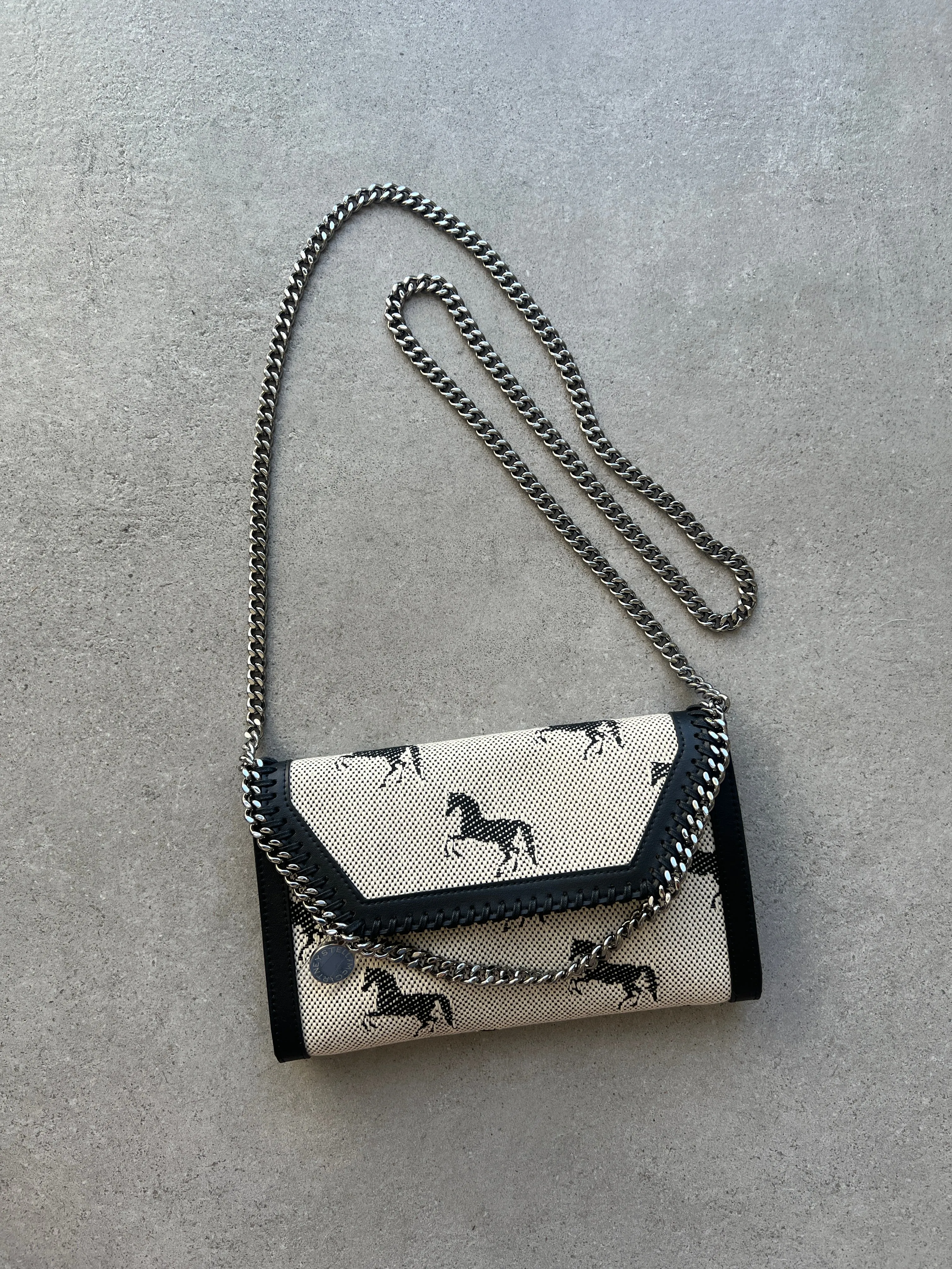 Falabella WOC Horses Jacquard Fabric, Cream/Black Bags_Stella Mccartney_Bags