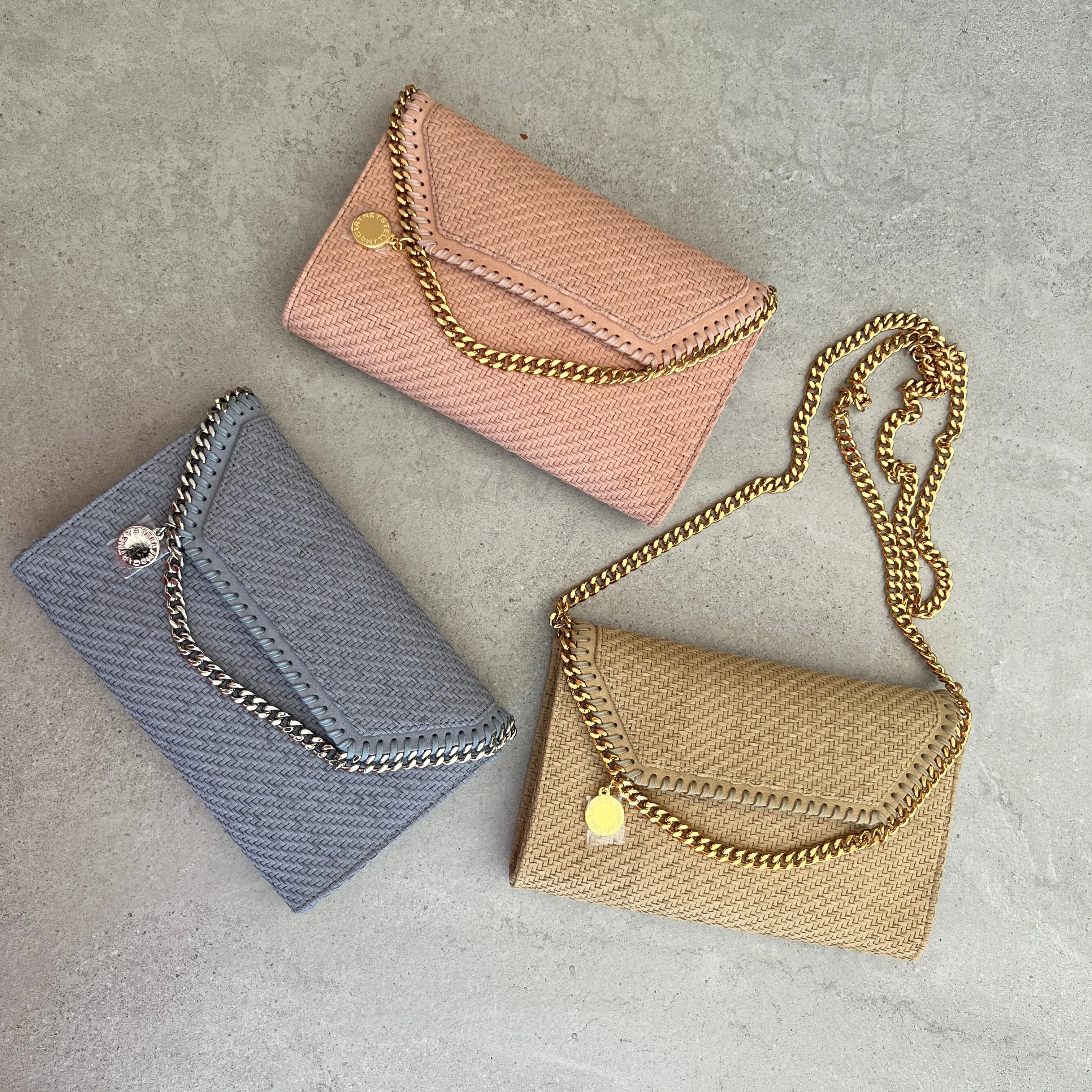Falabella WOC Woven Vegan Suede, Blue Grey Bags_Stella Mccartney_Bags