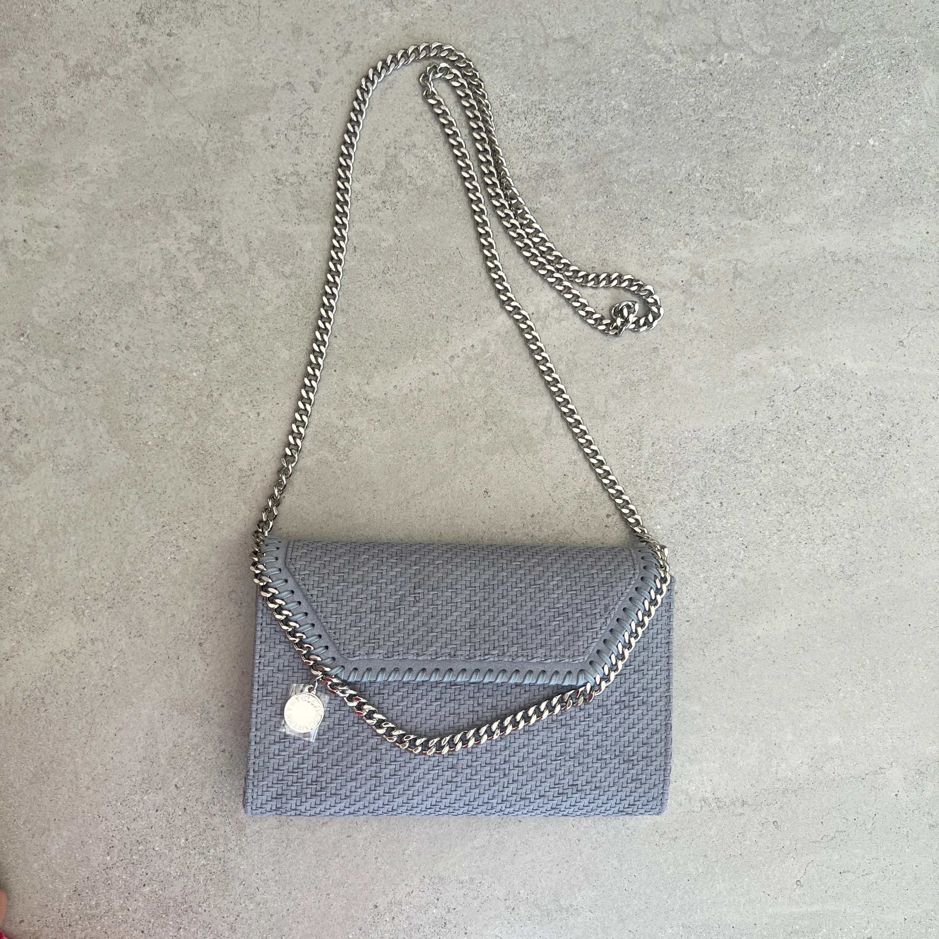 Falabella WOC Woven Vegan Suede, Blue Grey Bags_Stella Mccartney_Bags