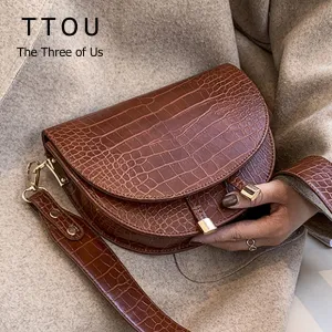 Famous Design Pu Leather Women Crossbody Bags Shopping Street Female Handbags Crocodile Semicircle Luxury Purse Shoulder Bags Fashion Nova Bags