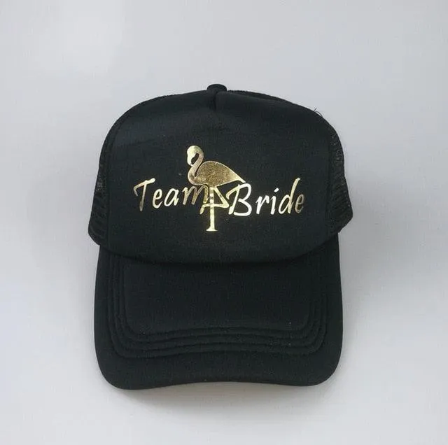Flamingo Trucker Hat Gold Vinyl wedding party Bachelorette Baseball  team bride hats