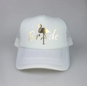 Flamingo Trucker Hat Gold Vinyl wedding party Bachelorette Baseball  team bride hats