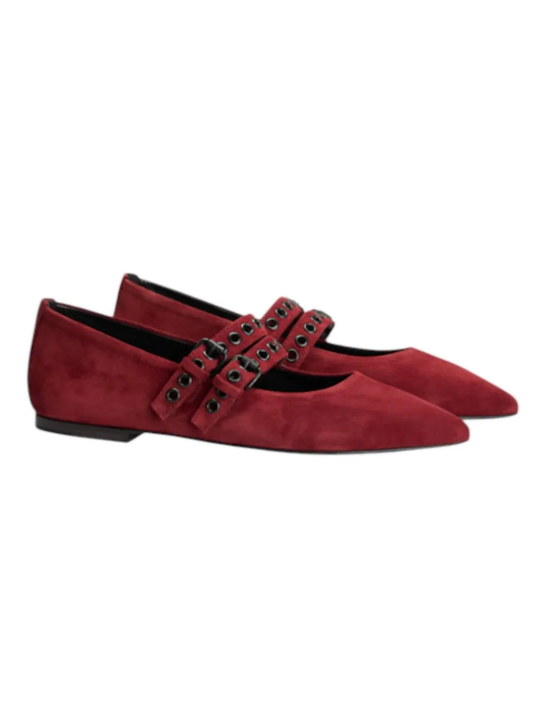 Greta Suede Double Buckle Mary Jane Shoes In Bordeaux