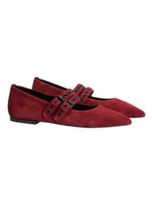 Greta Suede Double Buckle Mary Jane Shoes In Bordeaux