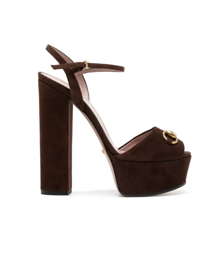 Gucci Brown suede horsebit detail platform sandals