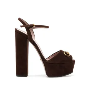 Gucci Brown suede horsebit detail platform sandals