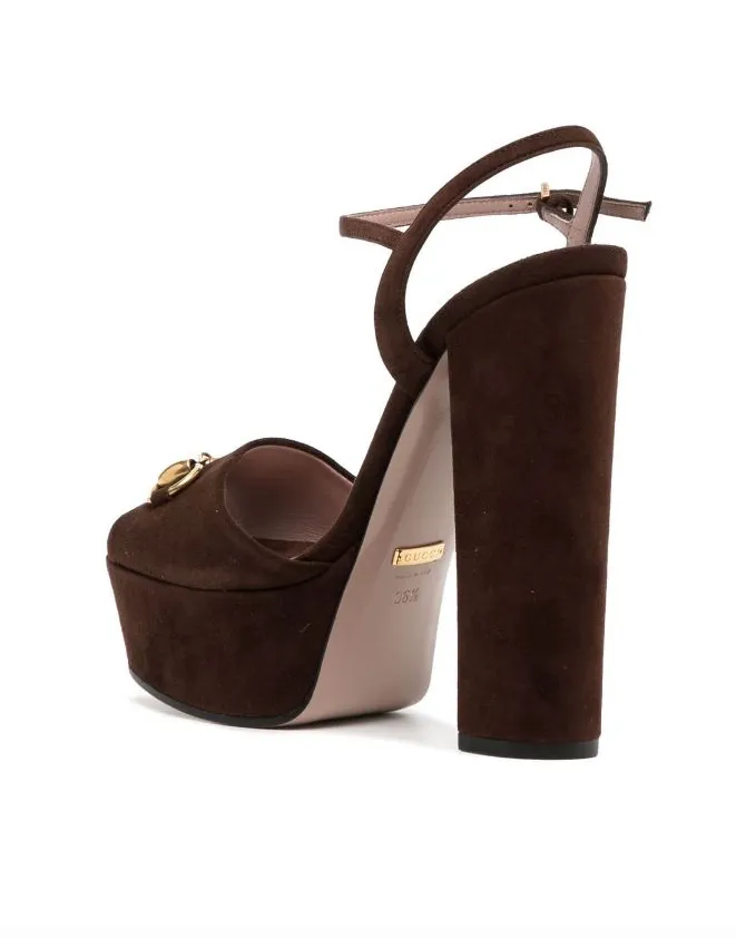 Gucci Brown suede horsebit detail platform sandals