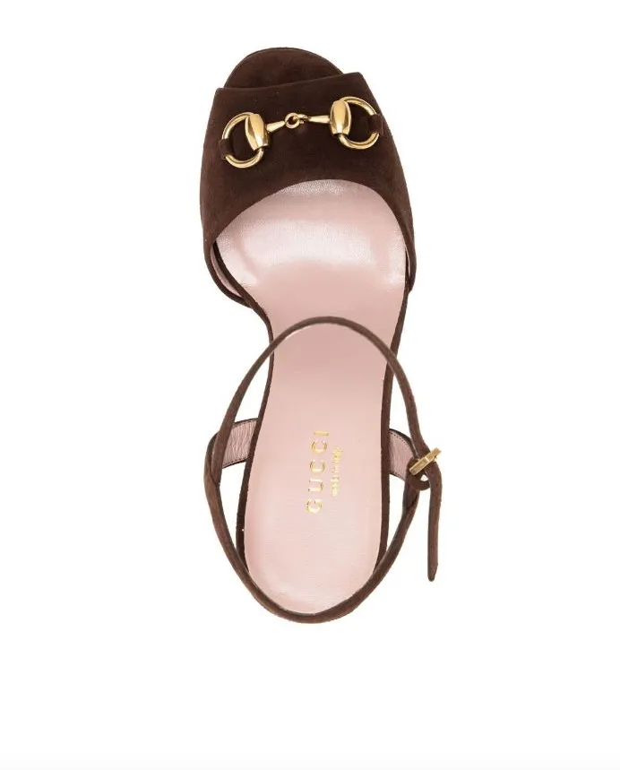 Gucci Brown suede horsebit detail platform sandals