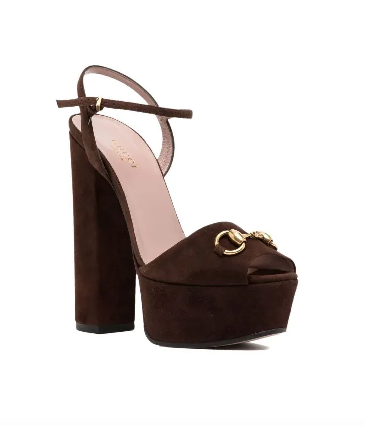 Gucci Brown suede horsebit detail platform sandals