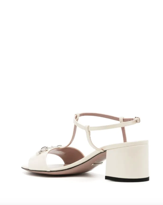 Gucci Off-white patent t-strap horsebit sandals