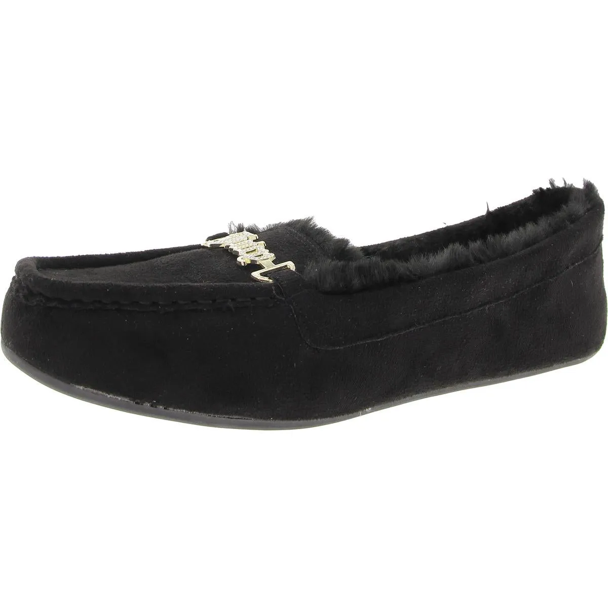 Intoit Womens Faux Fur Lined Glitter Moccasin Slippers