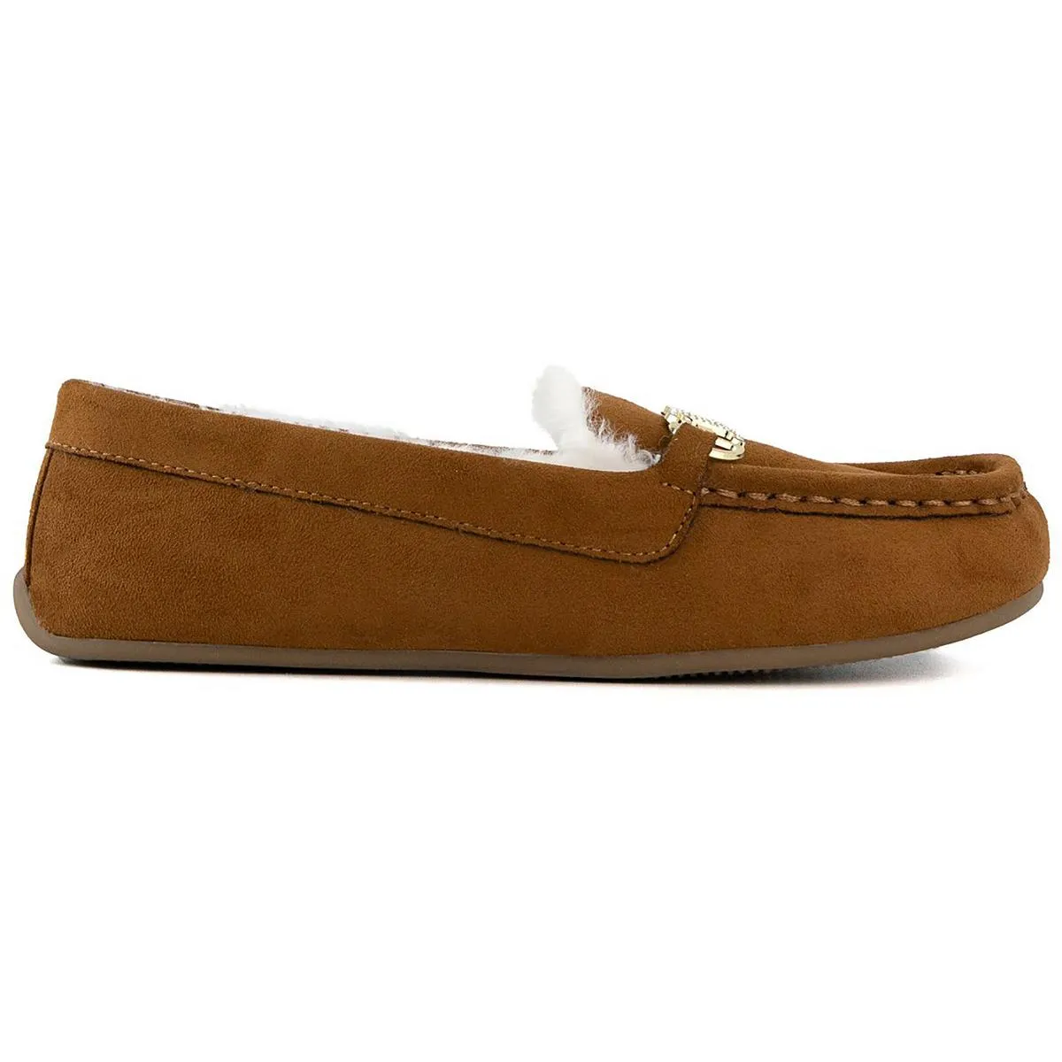 Intoit Womens Faux Fur Lined Glitter Moccasin Slippers