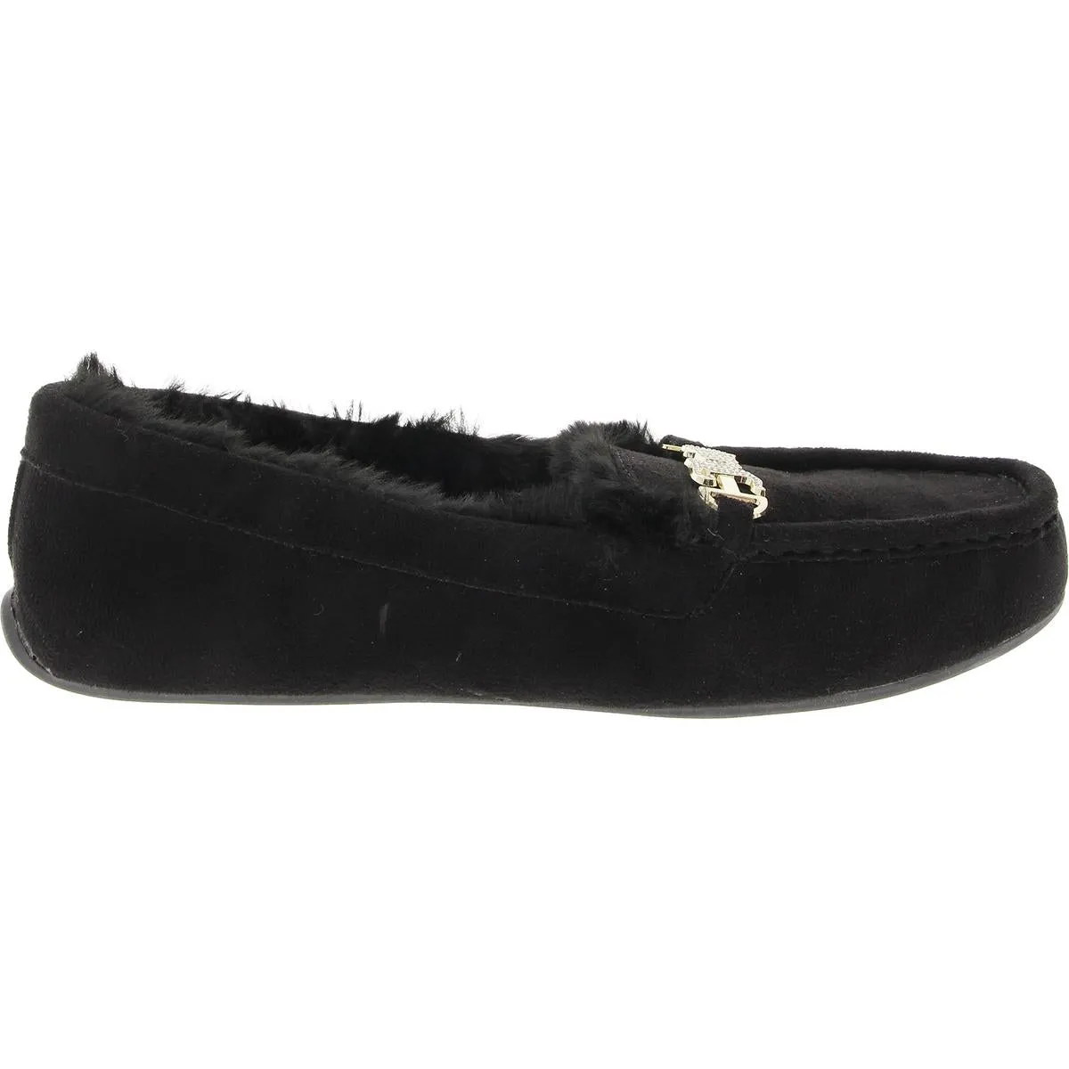 Intoit Womens Faux Fur Lined Glitter Moccasin Slippers