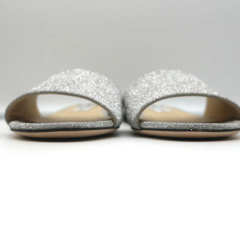 Jimmy Choo Joni Flat Slide Sandals Silver Glitter Size 37.5 NEW