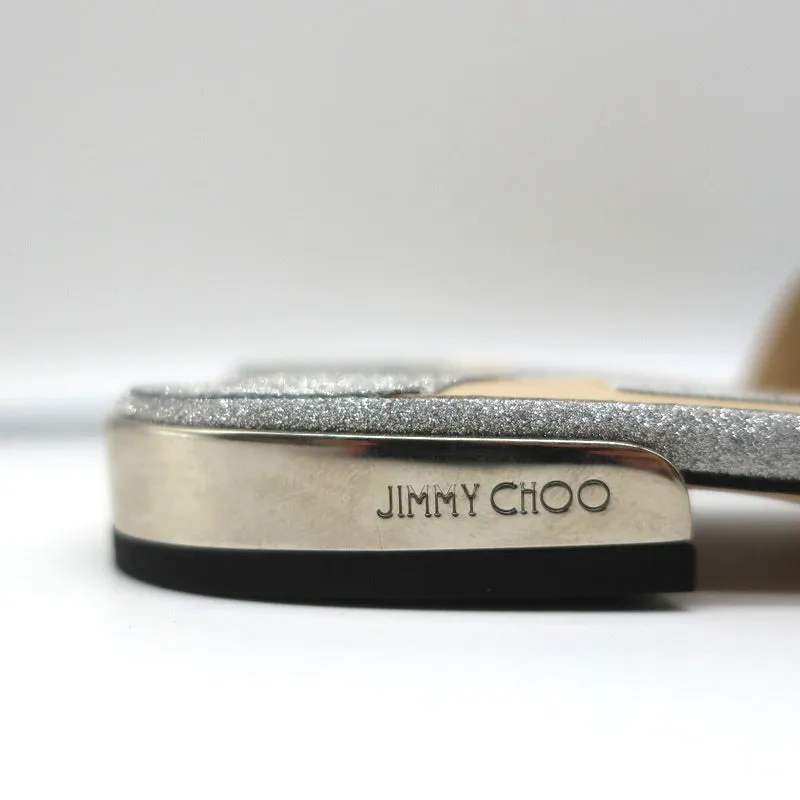 Jimmy Choo Joni Flat Slide Sandals Silver Glitter Size 37.5 NEW