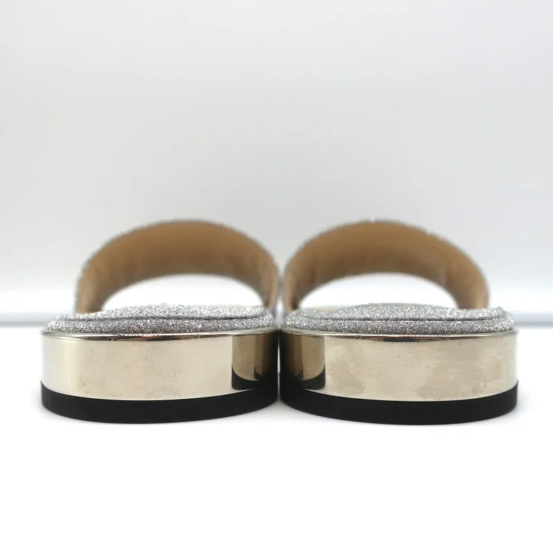 Jimmy Choo Joni Flat Slide Sandals Silver Glitter Size 37.5 NEW