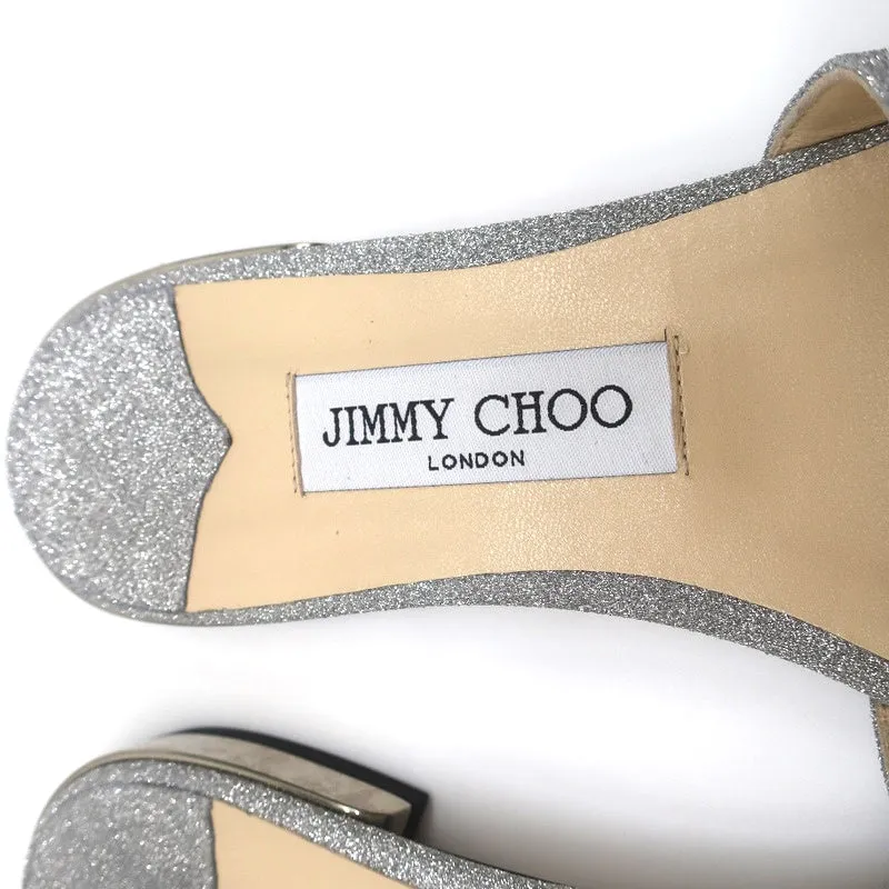 Jimmy Choo Joni Flat Slide Sandals Silver Glitter Size 37.5 NEW