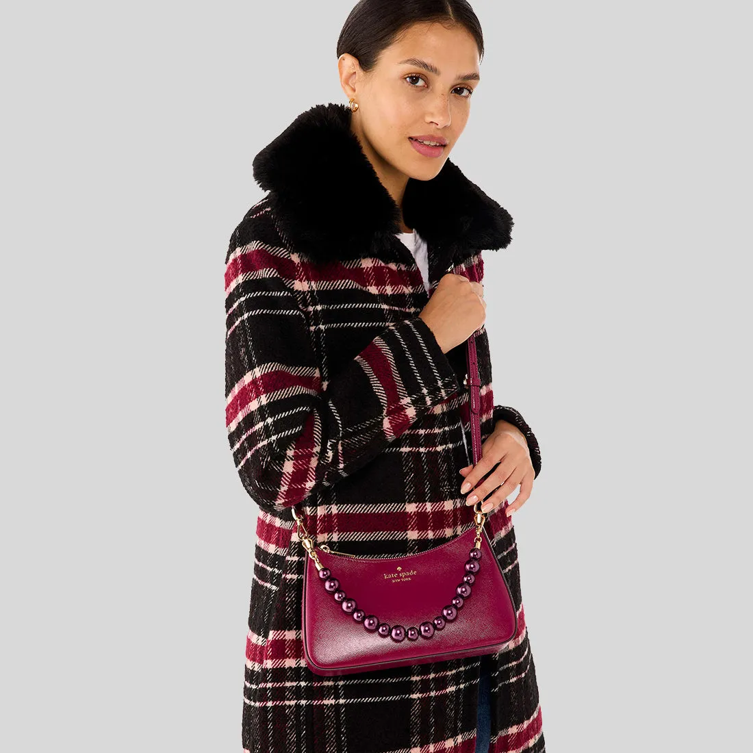 Kate Spade Bags KATE SPADE Madison Faux Pearl Medium Convertible Crossbody Bag Dark Raspberry KI932