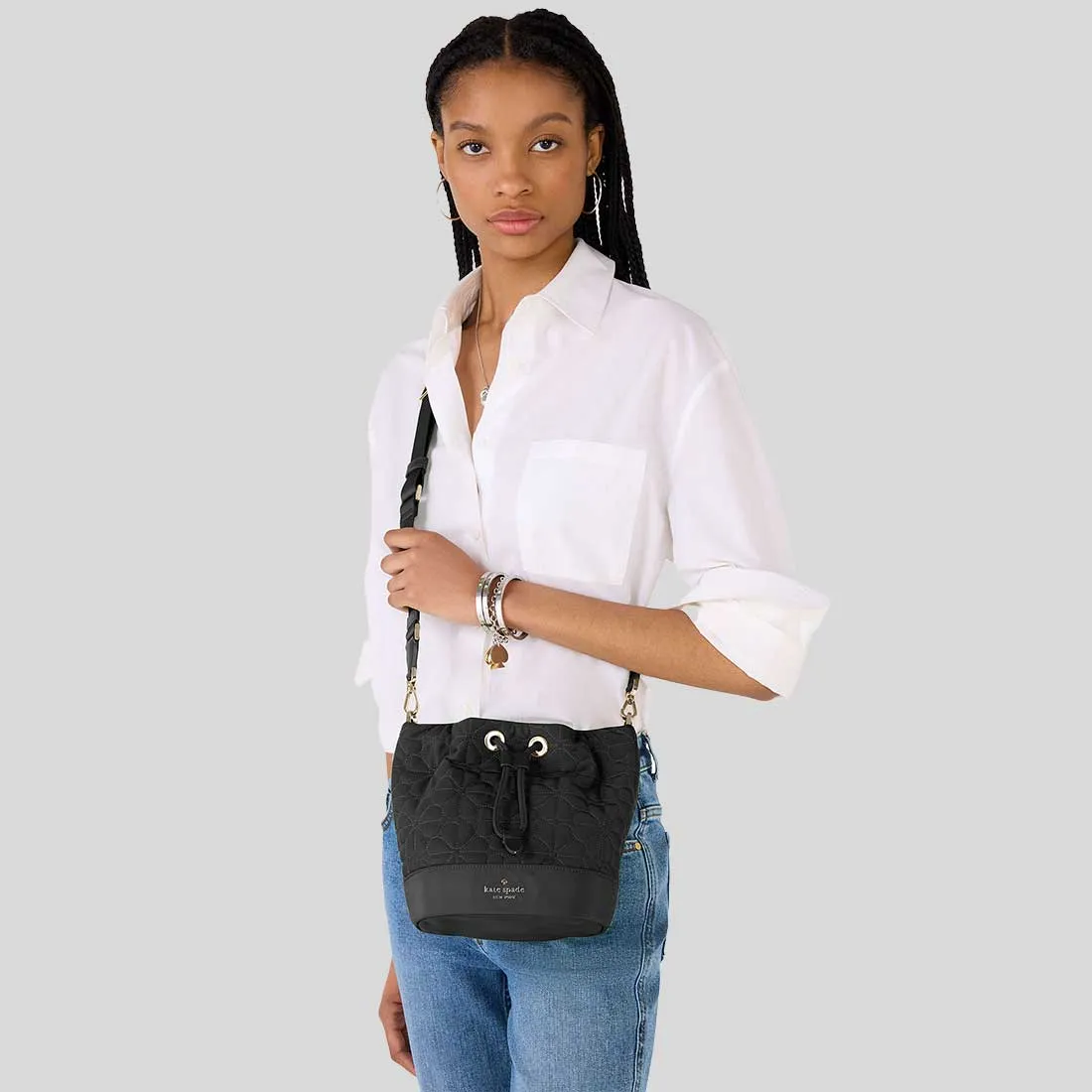 Kate Spade Bags KATE SPADE Spade Flower Quilted Fabric Bucket Bag Black KK076