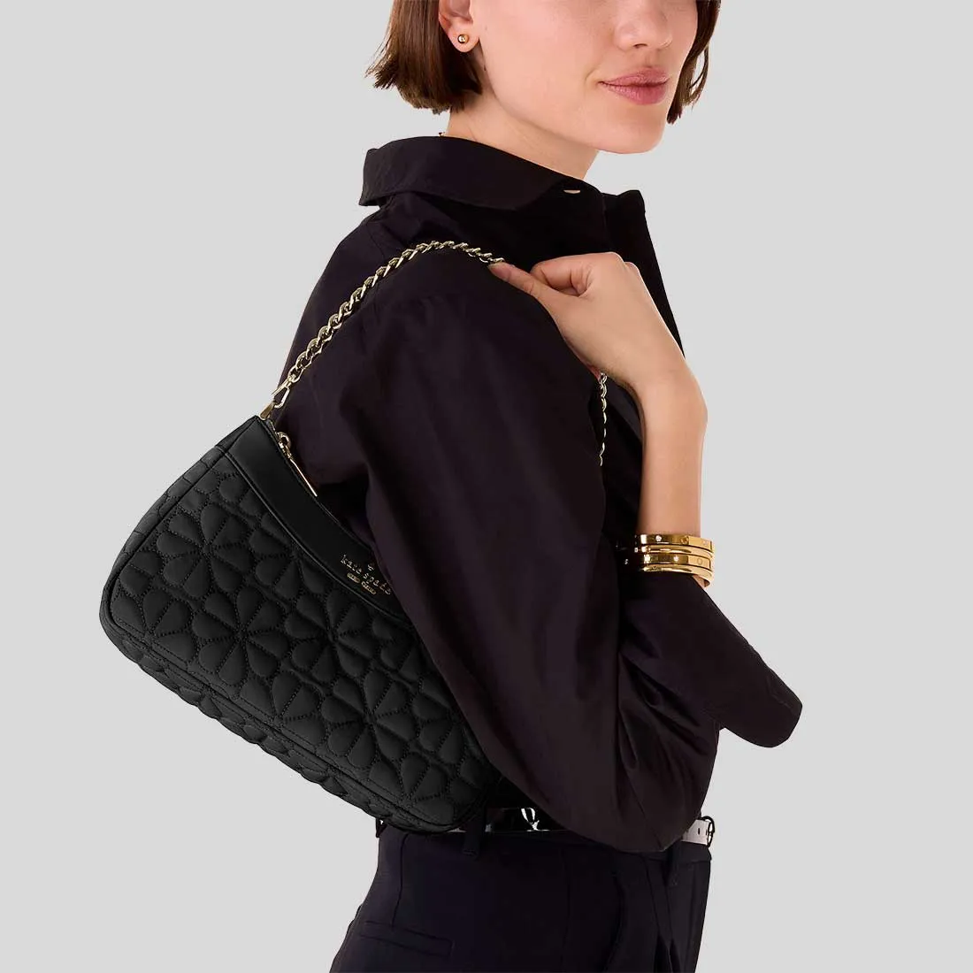 Kate Spade Bags KATE SPADE Spade Flower Quilted Fabric Convertible Crossbody Bag Black KK077