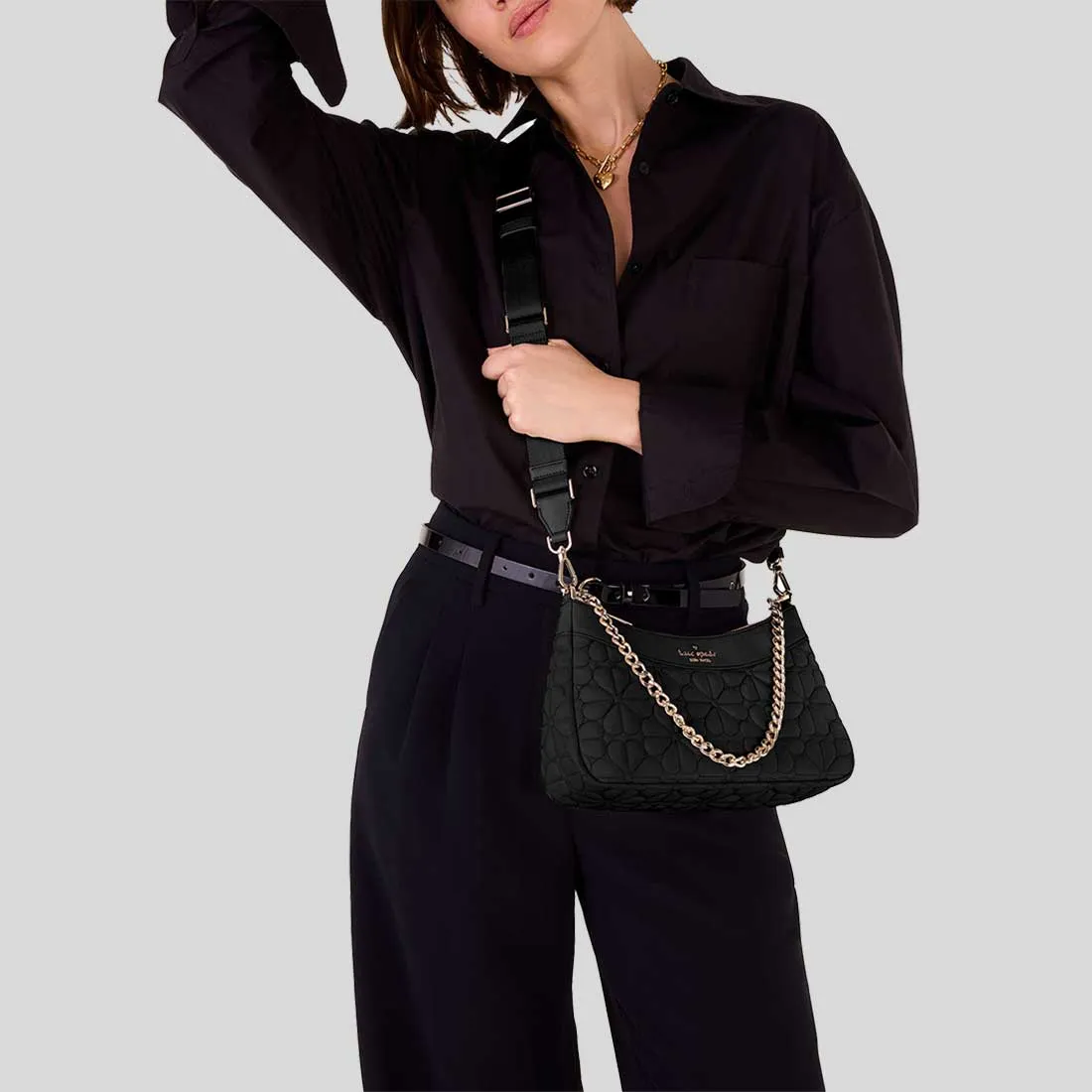 Kate Spade Bags KATE SPADE Spade Flower Quilted Fabric Convertible Crossbody Bag Black KK077