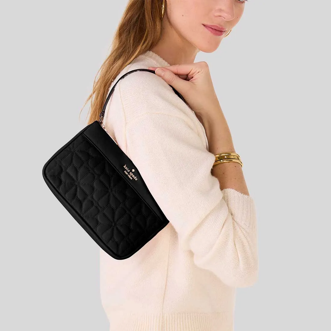 Kate Spade Bags KATE SPADE Spade Flower Quilted Fabric Convertible Wristlet Black KK255