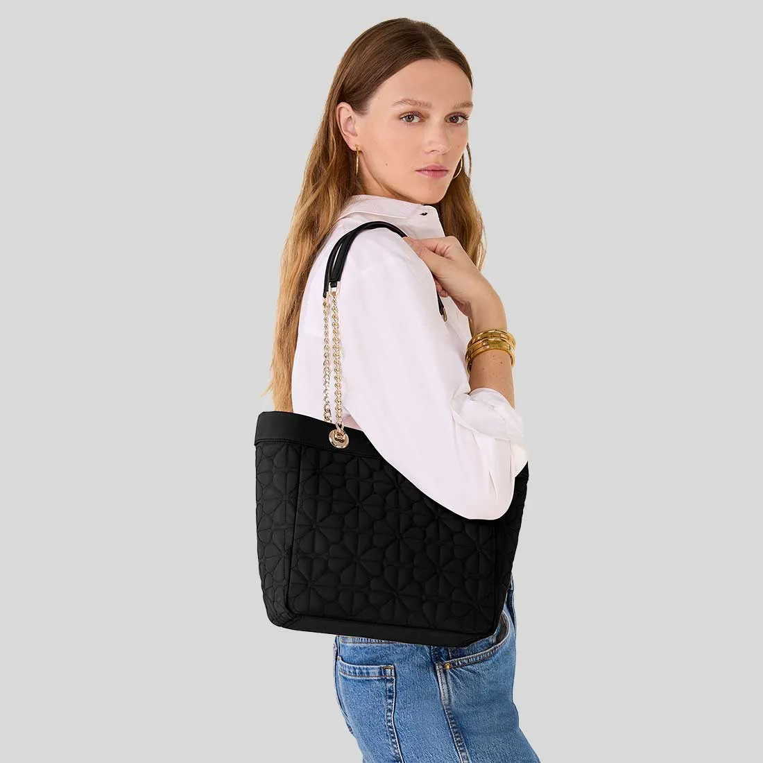 Kate Spade Bags KATE SPADE Spade Flower Quilted Fabric Medium Tote Black KK156