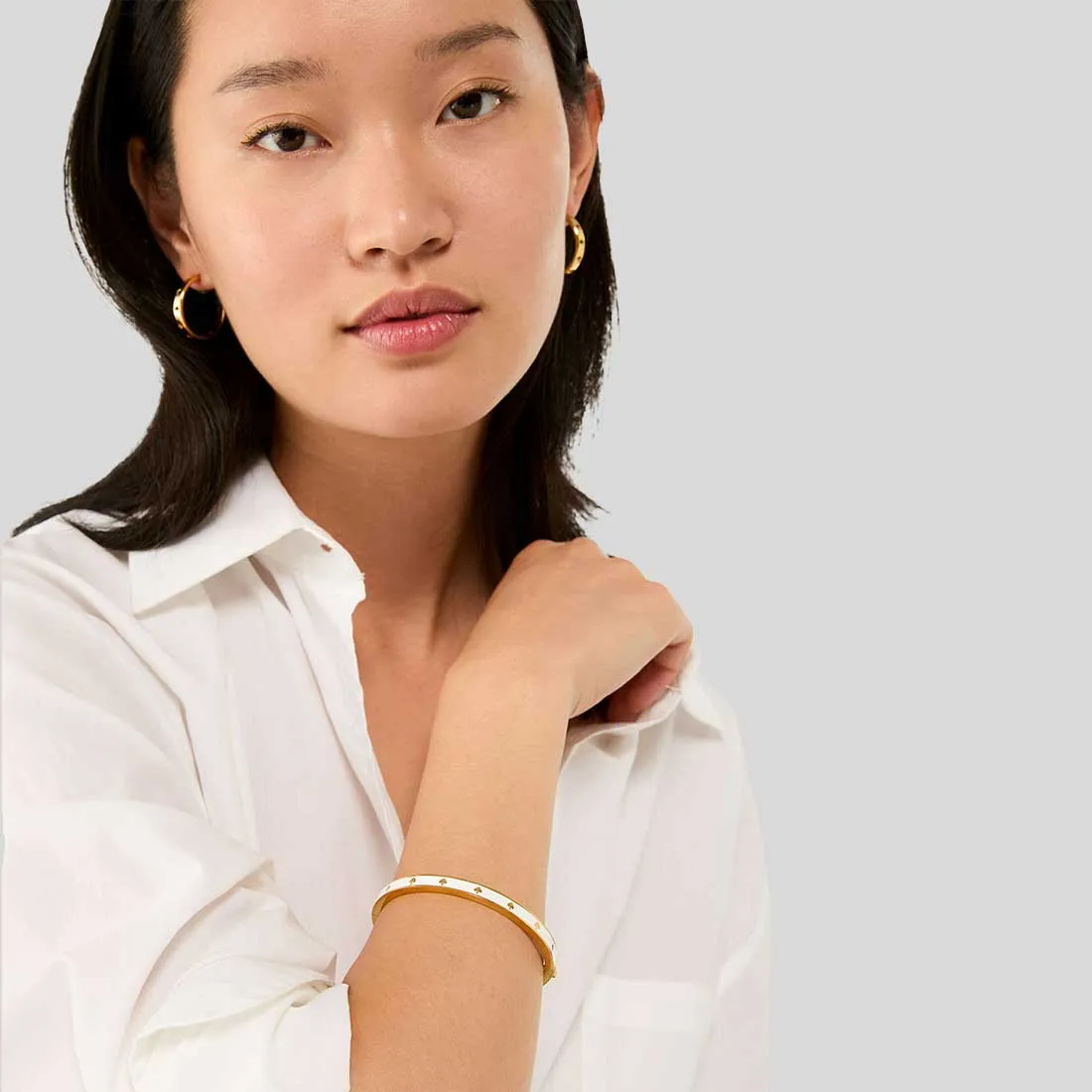 Kate Spade Bags KATE SPADE Spot The Spade Enamel Hinged Bangle White KJ727