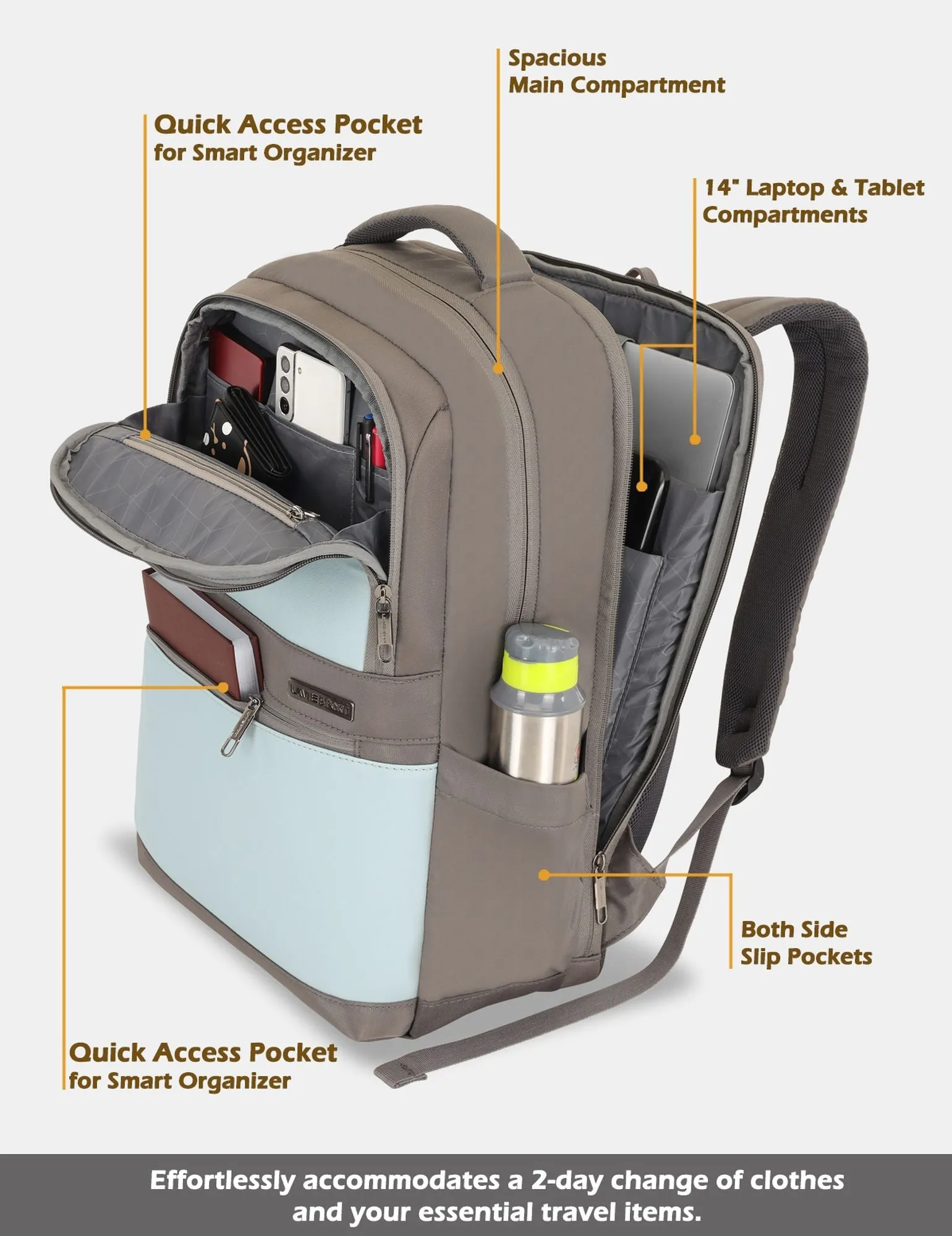 Lavie Sport Armour 24L Laptop Backpack with Trolley sleeve For Men & Women Black/Choco