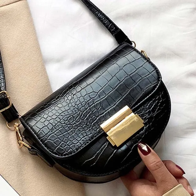 Luxury Fashion Women Crossbody Bag Crocodile Semicircle Saddle Bags Soft Leather Shoulder Bags For Ladies Handbags Designer Fashion Nova Bags