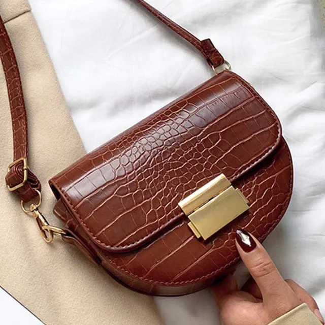 Luxury Fashion Women Crossbody Bag Crocodile Semicircle Saddle Bags Soft Leather Shoulder Bags For Ladies Handbags Designer Fashion Nova Bags