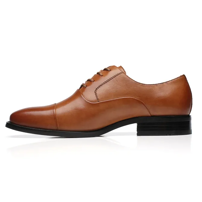 Men's Lace Up Round Cap Toe Dress Shoes - Cognac