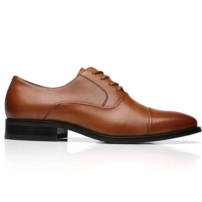 Men's Lace Up Round Cap Toe Dress Shoes - Cognac