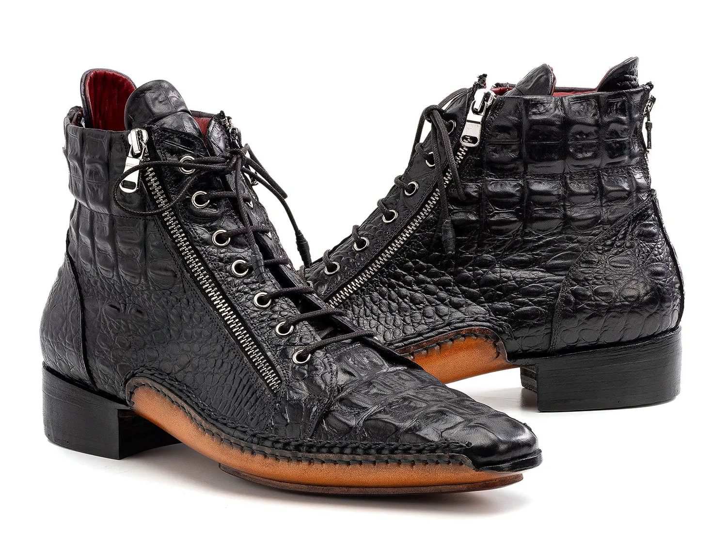 Paul Parkman Shoes Paul Parkman Crocodile Textured Leather Men's Zipper Boots in Black