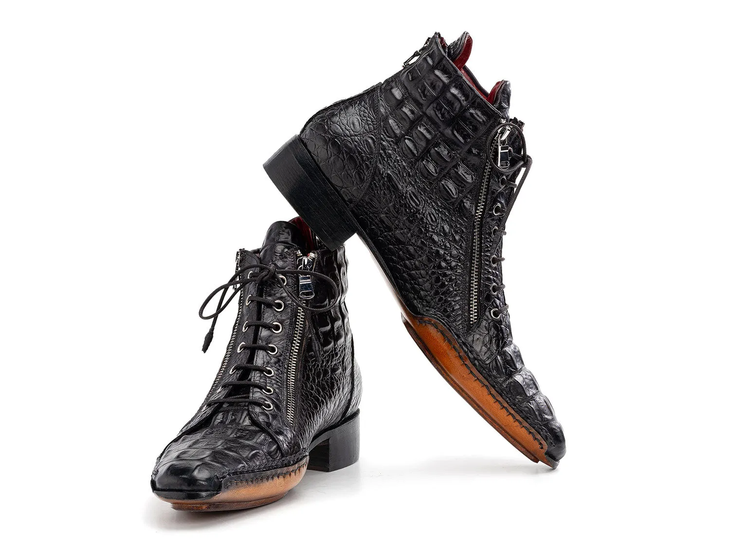 Paul Parkman Shoes Paul Parkman Crocodile Textured Leather Men's Zipper Boots in Black