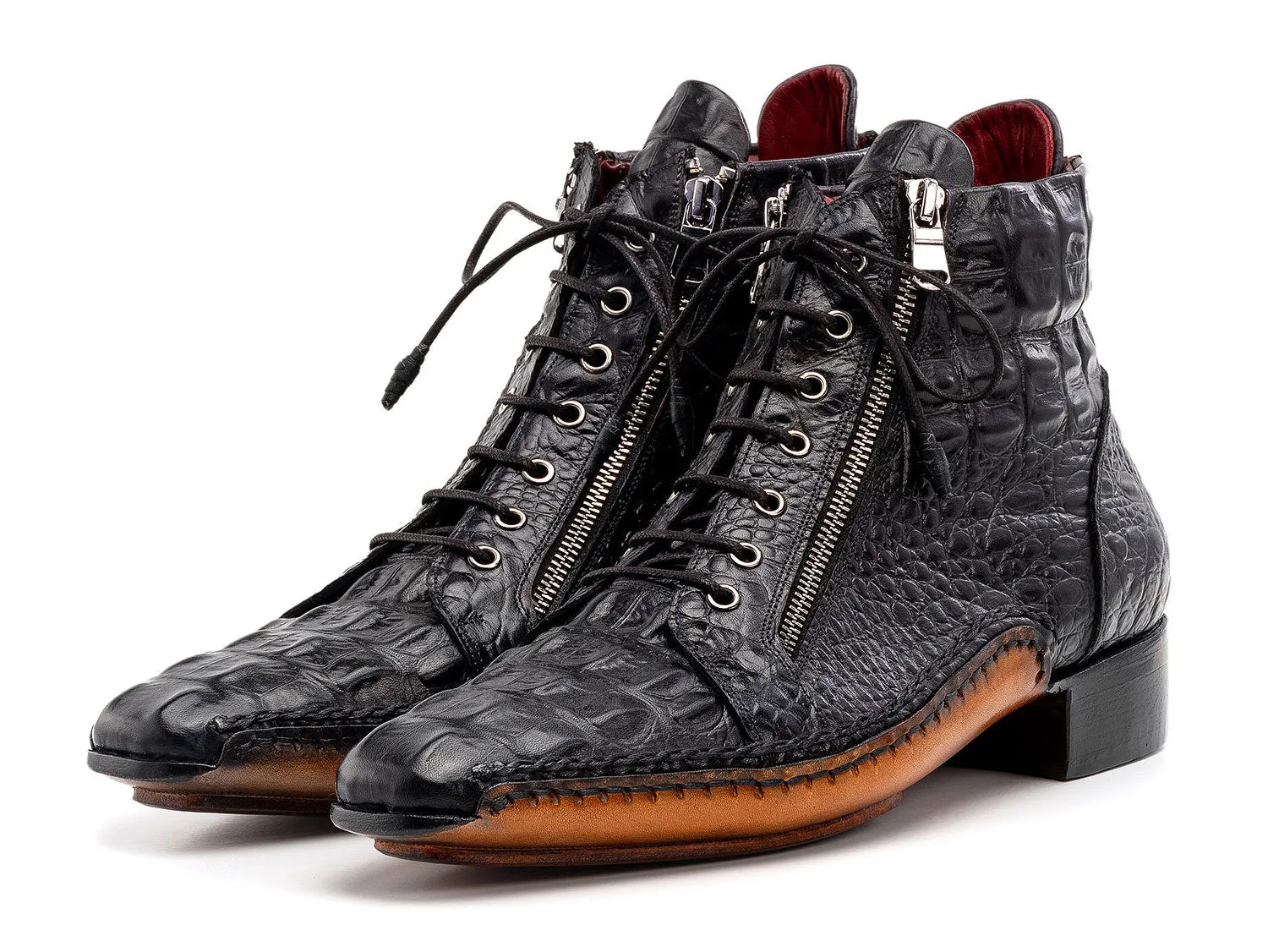 Paul Parkman Shoes Paul Parkman Crocodile Textured Leather Men's Zipper Boots in Black