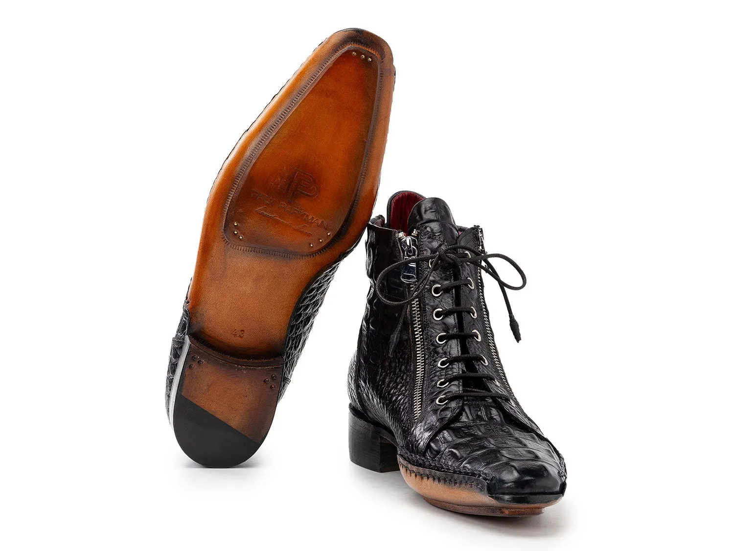Paul Parkman Shoes Paul Parkman Crocodile Textured Leather Men's Zipper Boots in Black