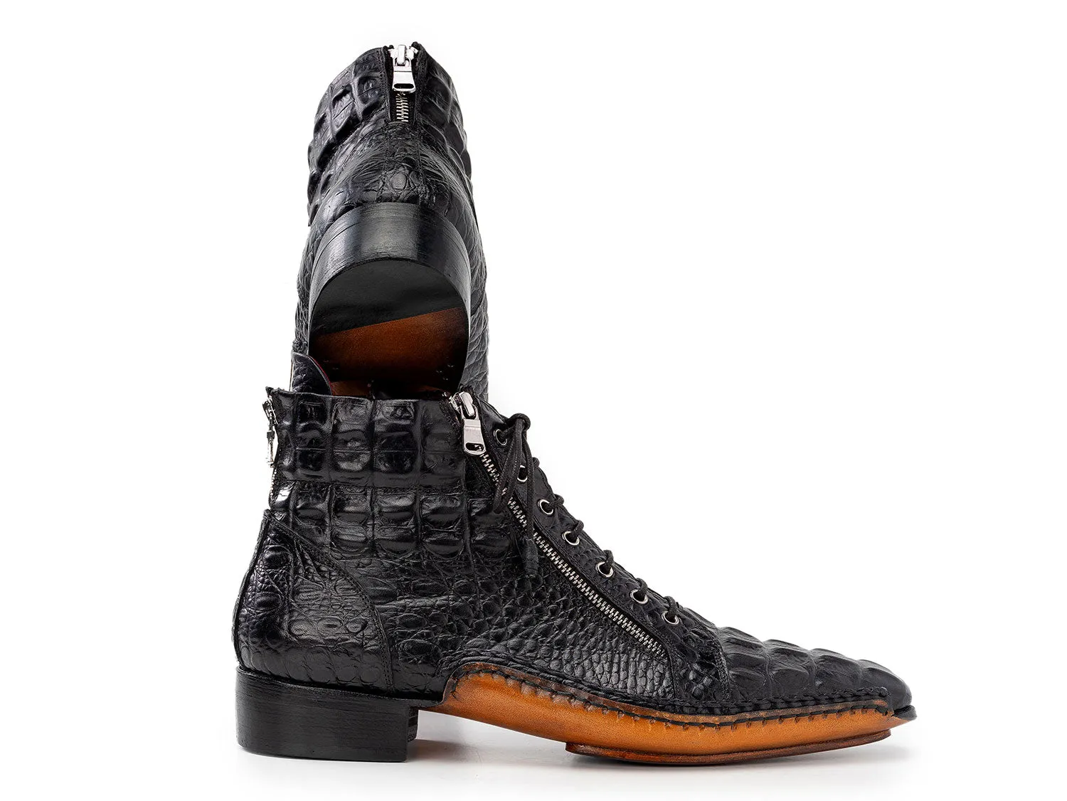 Paul Parkman Shoes Paul Parkman Crocodile Textured Leather Men's Zipper Boots in Black