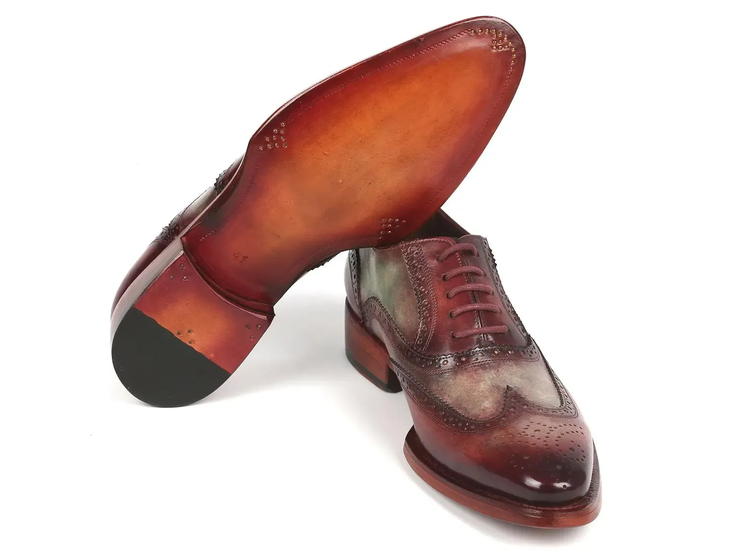 Paul Parkman Shoes Paul Parkman Goodyear Welted Men's Two Tone Wingtip Oxfords in Green & Bordeaux