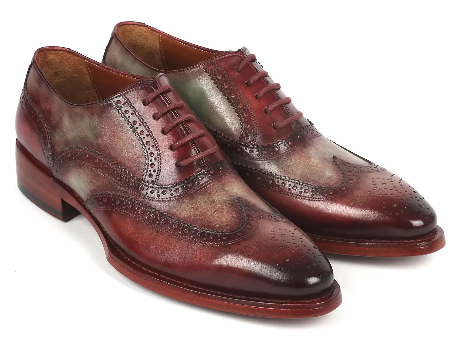 Paul Parkman Shoes Paul Parkman Goodyear Welted Men's Two Tone Wingtip Oxfords in Green & Bordeaux
