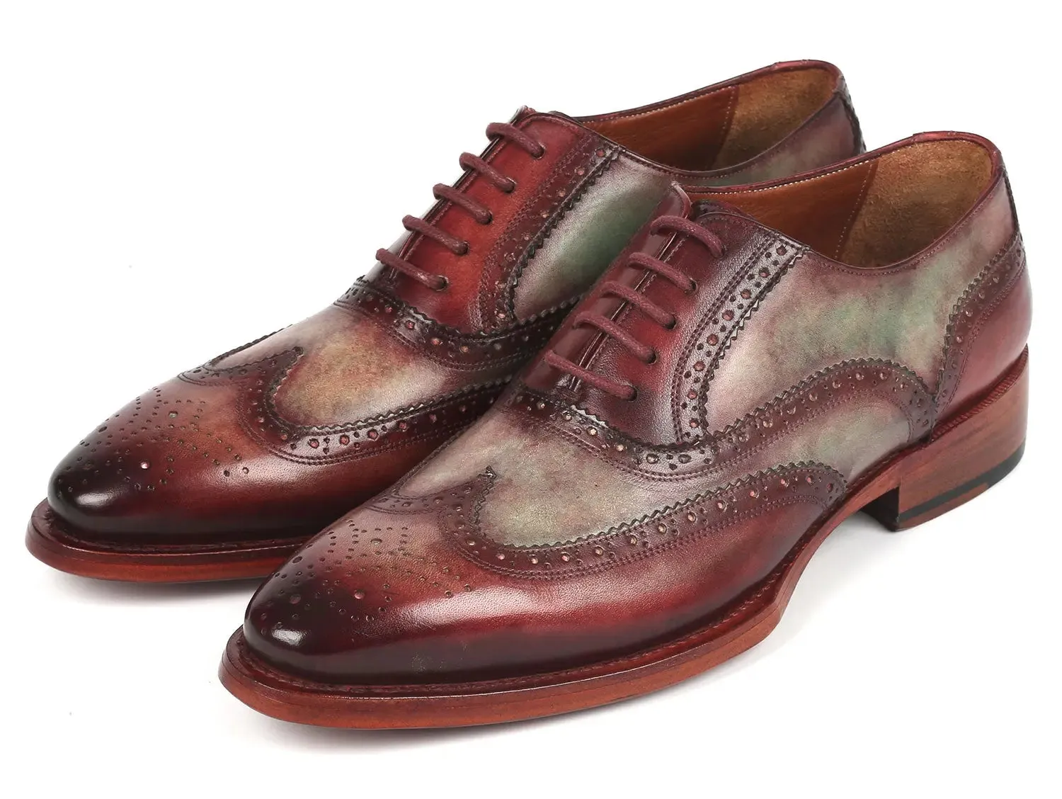 Paul Parkman Shoes Paul Parkman Goodyear Welted Men's Two Tone Wingtip Oxfords in Green & Bordeaux