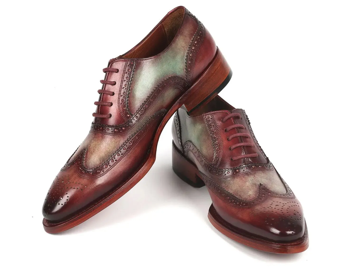 Paul Parkman Shoes Paul Parkman Goodyear Welted Men's Two Tone Wingtip Oxfords in Green & Bordeaux
