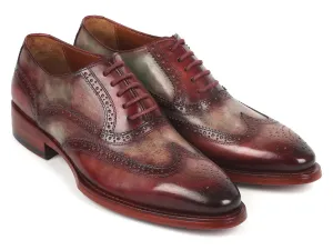 Paul Parkman Shoes Paul Parkman Goodyear Welted Men's Two Tone Wingtip Oxfords in Green & Bordeaux