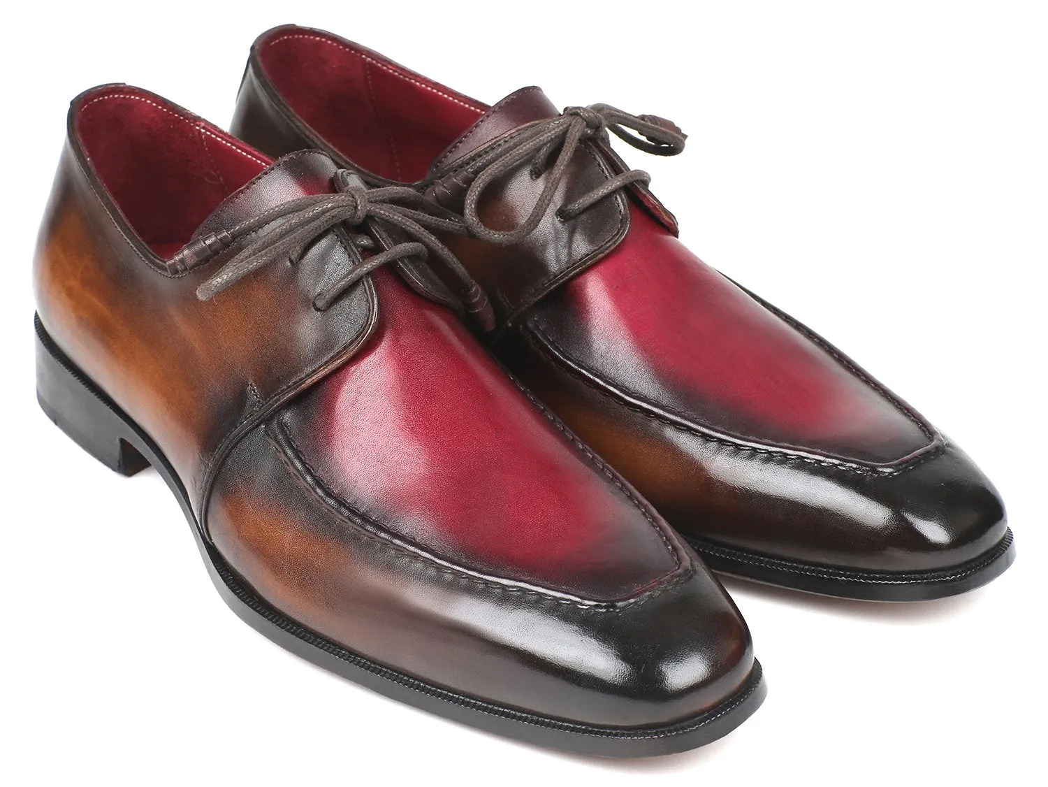 Paul Parkman Shoes Paul Parkman Men's Apron Leather Derby Shoes in Brown & Bordeaux Dual Tone