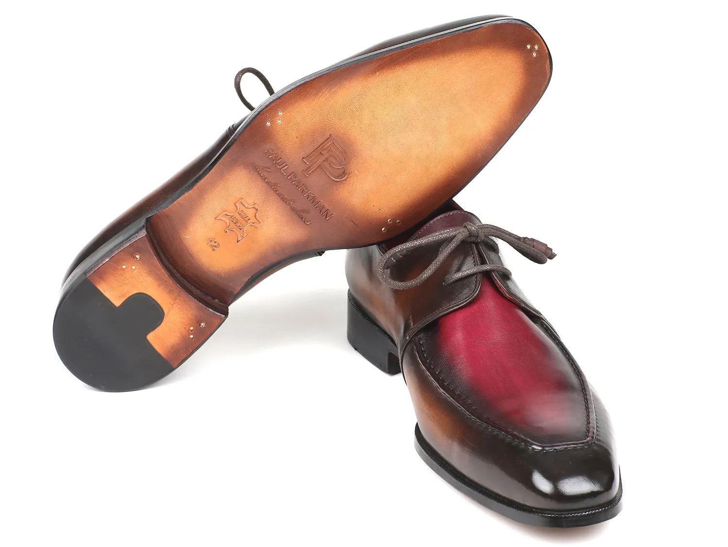 Paul Parkman Shoes Paul Parkman Men's Apron Leather Derby Shoes in Brown & Bordeaux Dual Tone