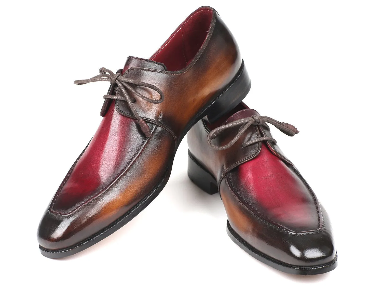 Paul Parkman Shoes Paul Parkman Men's Apron Leather Derby Shoes in Brown & Bordeaux Dual Tone