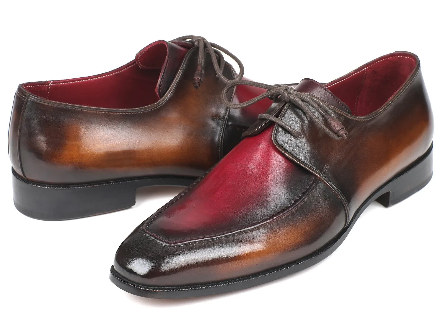 Paul Parkman Shoes Paul Parkman Men's Apron Leather Derby Shoes in Brown & Bordeaux Dual Tone