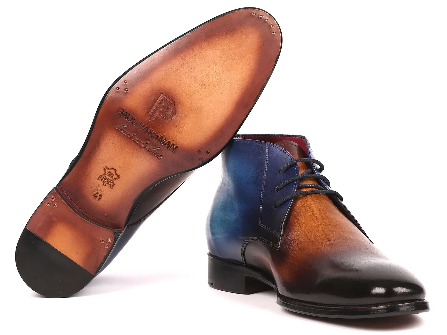 Paul Parkman Shoes Paul Parkman Men's Calfskin Chukka Boots in Brown & Blue