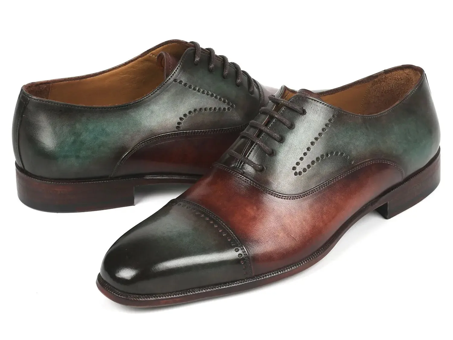 Paul Parkman Shoes Paul Parkman Men's Cap Toe Oxfords in Green & Brown