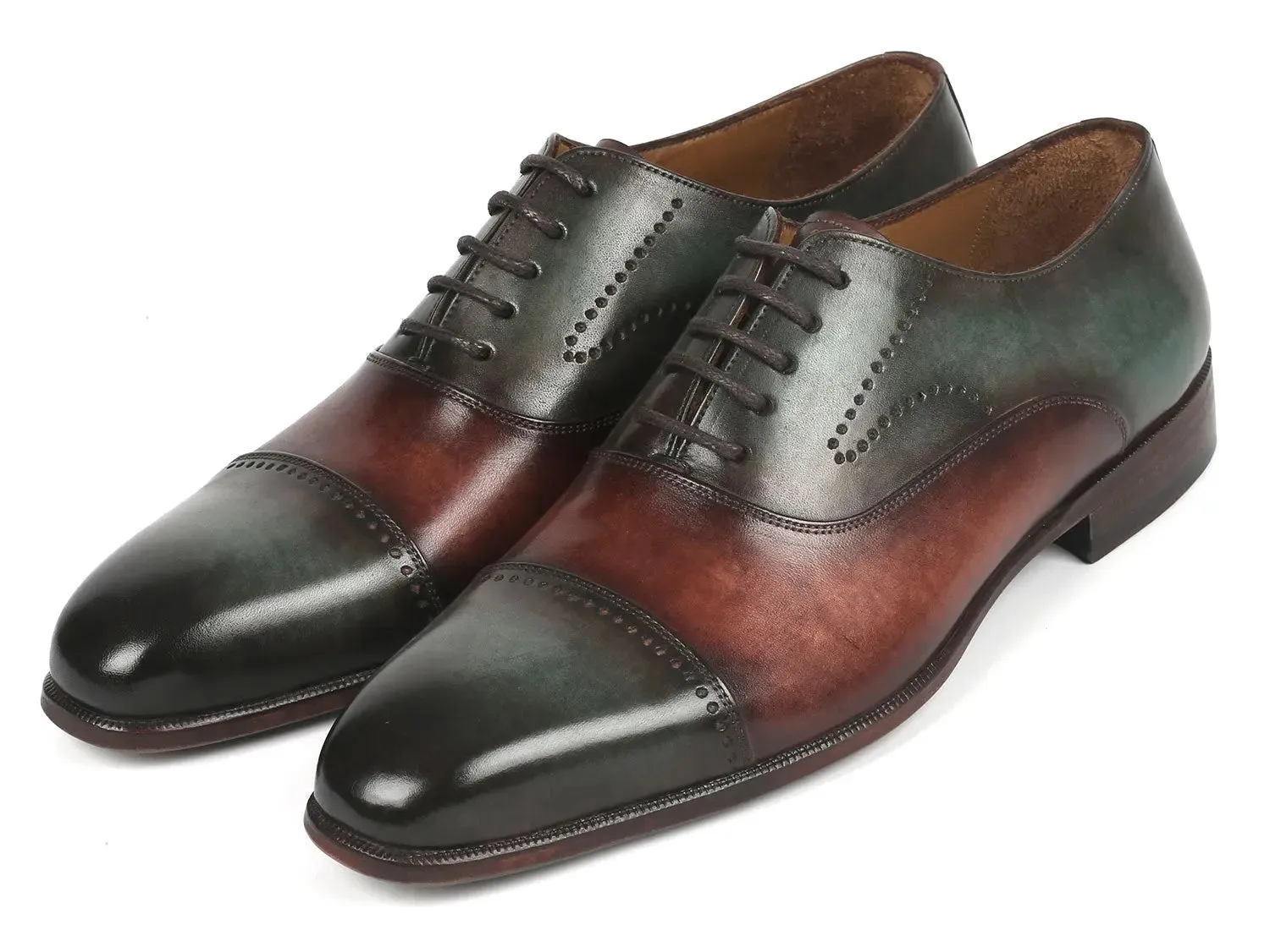 Paul Parkman Shoes Paul Parkman Men's Cap Toe Oxfords in Green & Brown